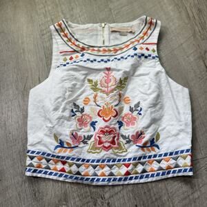 Champagne & Strawberry Embroidered Crop Top Size S Sleeveless Floral Zip Up